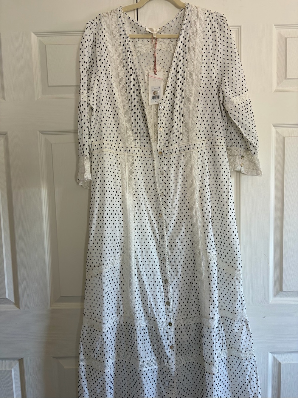 LoveShackFancy White Maxi Dress with Black Polka Dots